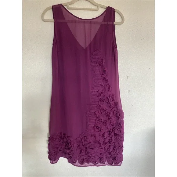 Jessica Simpson Purple Chiffon Cascading Roses Dress Size 6 - Picture 1 of 6